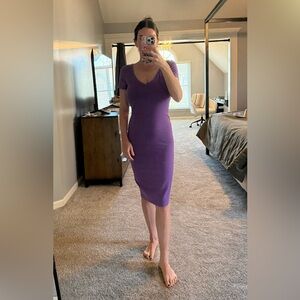 Leith V-Neck Short Sleeve Purple Midi Dress